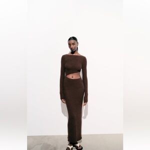 Zara Long textured cut out dress